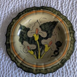 Large Floral Ceramic Platter with Green and Yellow Accents